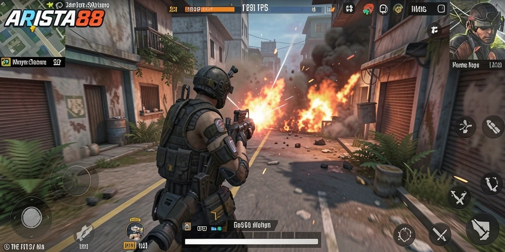 Screenshot utama ARISTA88 menampilkan aksi menegangkan dalam gameplay TPS.
