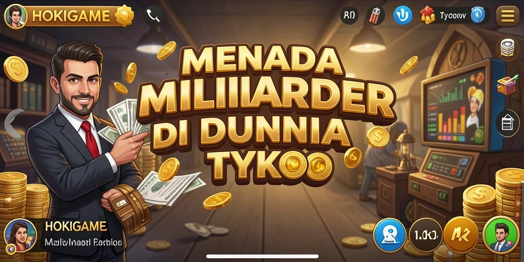 Tampilan gameplay menarik dalam HOKIGAME yang menunjukkan manajemen bisnis.