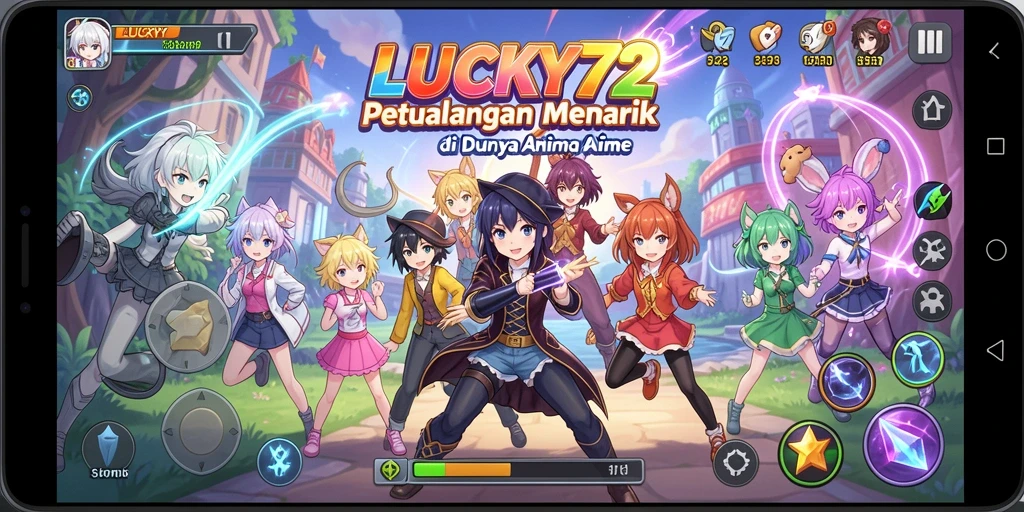 Tangkapan layar LUCKY72 menampilkan karakter Anime yang beraksi dalam pertarungan epik.