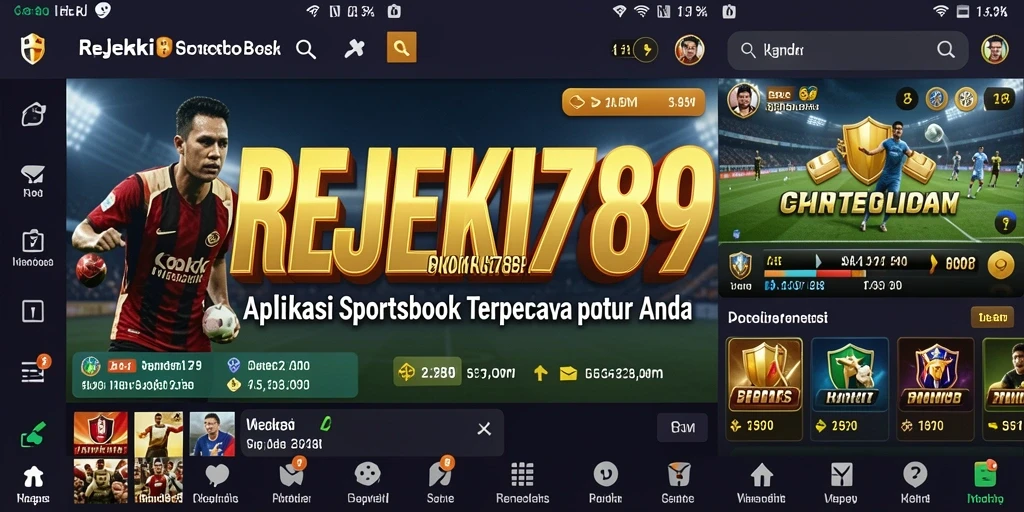 Tampilan menarik aplikasi REJEKI789 dengan fitur Sportsbook yang mengesankan.