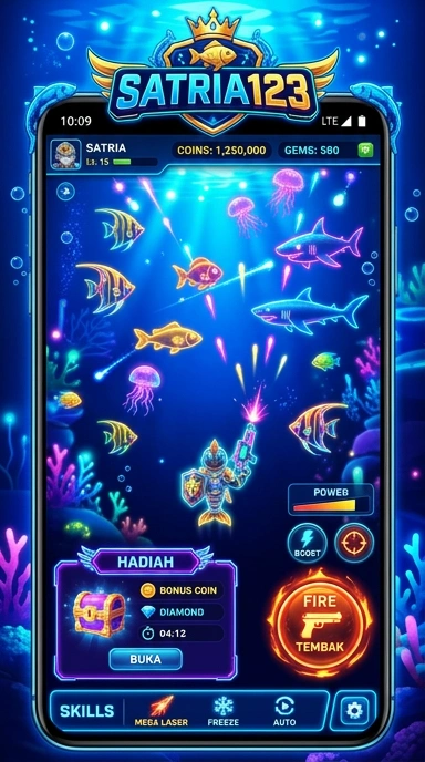 Screenshot menunjukkan berbagai kategori aplikasi yang tersedia di 'satria123'.